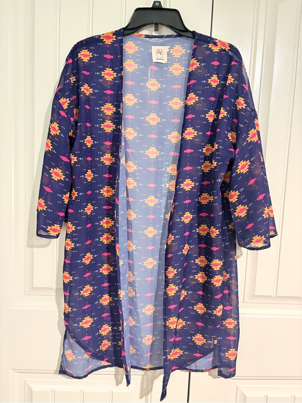 Grace & Emma Women's Navy Aztec Open-Front Kimono S/M